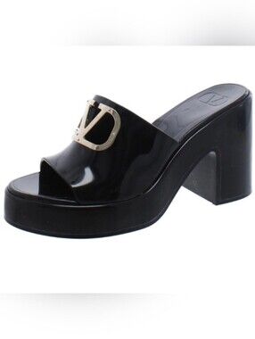 💯Authentic Valentino Black Patent V-Logo Platform Slide Sandals